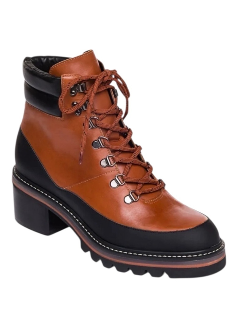Bernardo Summit Brown Leather LaceUp Hiker Ankle Boot Block Heel Lug Sole size 9 - Picture 1 of 8
